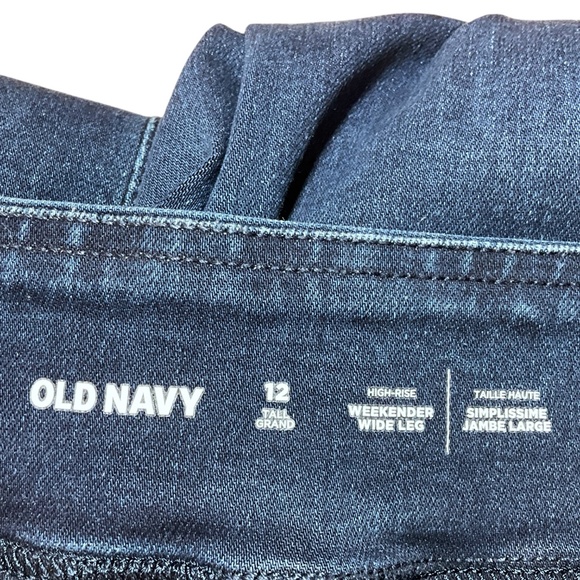 OLD NAVY Cotton Blend High Rise Weekender Wide Leg Dark Wash Pull On Jeans Sz 12 - Picture 3 of 9
